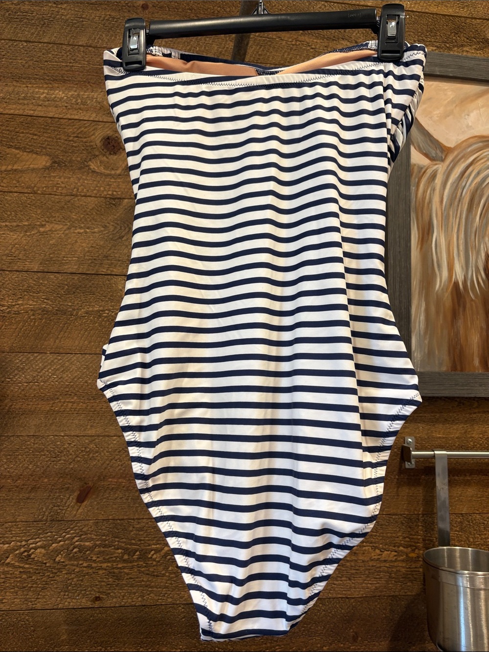 J. Crew Navy and White Striped ruched One-Piece Swimsuit - Picture 4 of 5